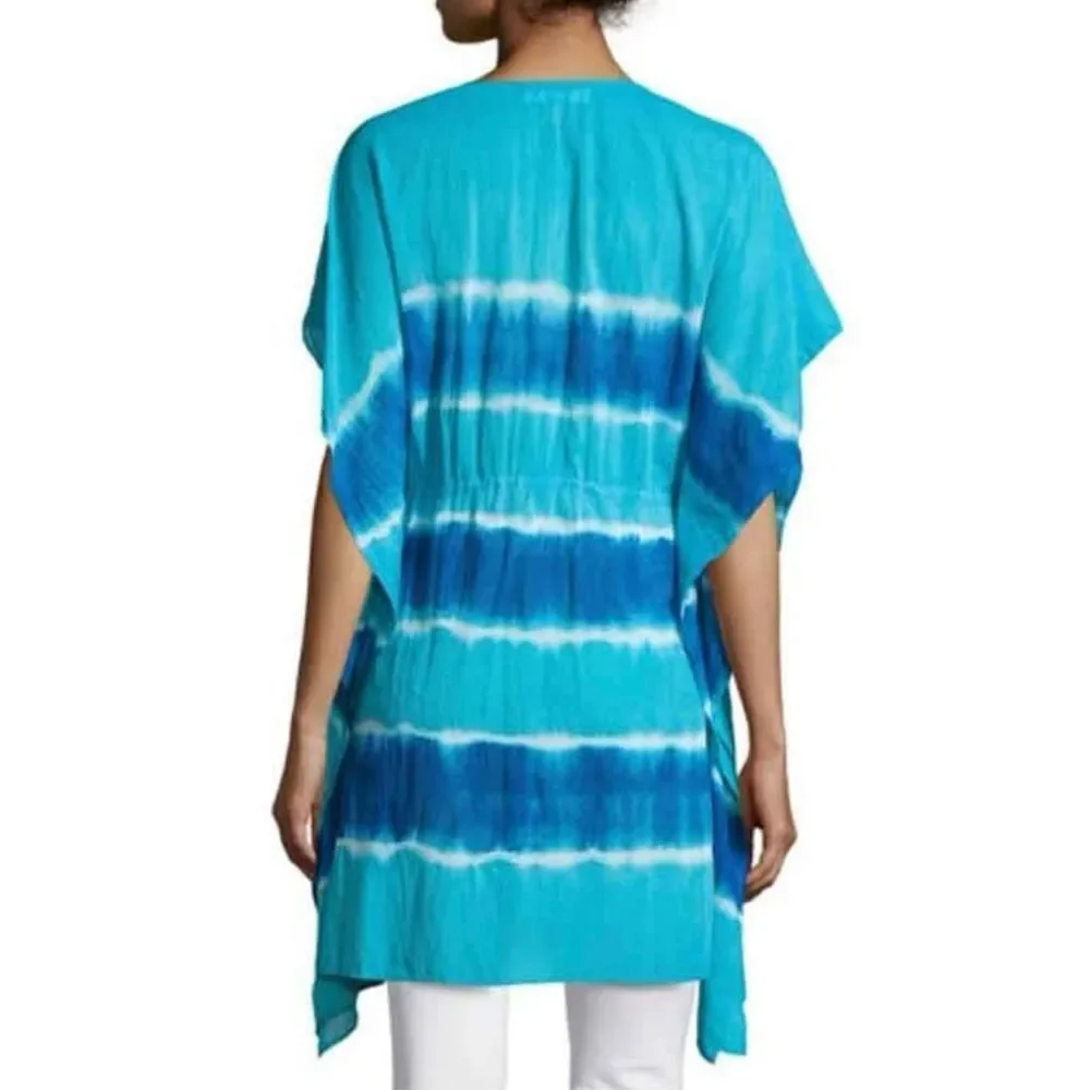 NWT Gorgeous Michael Kors M Blue Tie-Dye Kimono Sleeve Swim Cover-Up Tunic Top